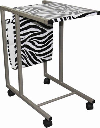 Fabric and Metal Laptop Cart with Animal Print, White and Black