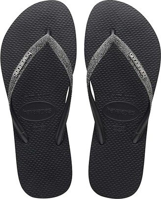 Slim Glitter Flip Flop Sandal (Black/Dark Metallic Grey) Women's Shoes