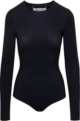 Black Stretch Long Sleeves Body-Suit in Polyamide Blend Woman