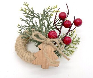 Burlap Rustic Christmas Napkin Rings With Pinecone & Wooden Tree Covered Napkin Ring Base