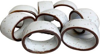 Vintage Boho Japan Stoneware Napkin Rings Set Of 8 Speckled Brown Ceramic Oval