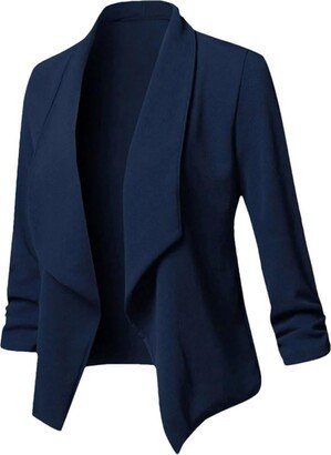 Tdvcpmkk Women's Blazer Cardigan Long Sleeve Women's Blazer Jacket Pleated Asymmetrical Casual Business Blazer Dark Blue