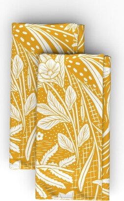 Cloth Napkins: Forest Flowers Reimagined Paisley - Mustard Yellow Cloth Napkin, Longleaf Sateen Grand, Yellow