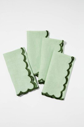 Locust Walk Fern and Olive Embroidered Linen Napkins Set of 4