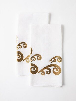 Set Of Two Peacock Foil-print Linen Napkins