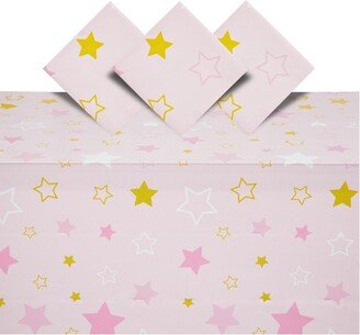 Blue Panda 3 Pack Gender Reveal Plastic Disposable Tablecloths, Twinkle Twinkle Little Star Baby Shower Decorations, Pink, 6 x 3 x 3 In