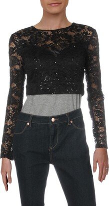 Juniors Womens Lace Sequined Crop Top