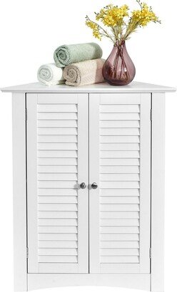 Corner Storage Cabinet Freestanding Floor Cabinet Bathroom w/ Shutter Door