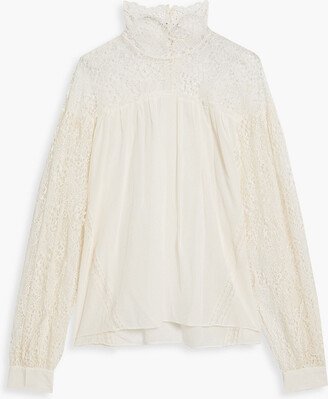 Digwed lace-paneled crepe de chine blouse