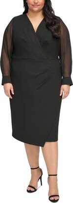 Plus Size Scuba Crepe Chiffon-Sleeve Sheath Dress