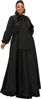 L I V D Plus Size Bella Donna Dress with Ribbon and Bishop Sleeves