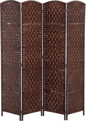 HomCom 6' Tall Wicker Weave Four Panel Room Divider Privacy Screen - Chestnut Brown