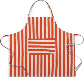 Kate Austin Designs Organic Cotton Adjustable Neck Strap Apron With Front Pocket And Waist Tie Closures In Red And White Cabana Stripe Block Print