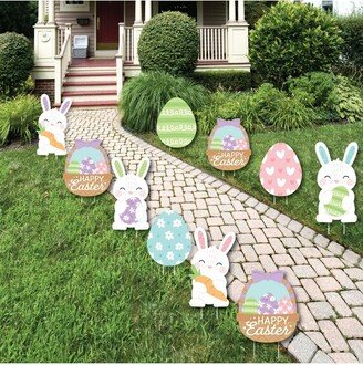 Big Dot of Happiness Spring Easter Bunny - Bunny, Egg, Basket Lawn Decorations - Outdoor Happy Easter Party Yard Decorations - 10 Piece