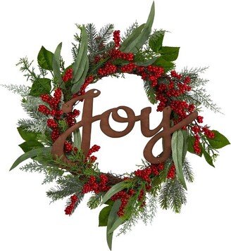 24” Joy and Berries Artificial Christmas Wreath