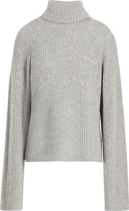 Ribbed Knit Cropped Roll-neck Turtleneck Grey