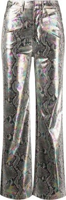 Holographic Snakeskin-Print Trousers