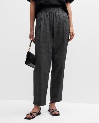 Pleated Cropped Cotton Twill Pants