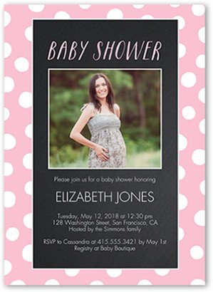 Baby Shower Invitations: Chalkboard Dots Girl Baby Shower Invitation, Grey, Signature Smooth Cardstock, Square