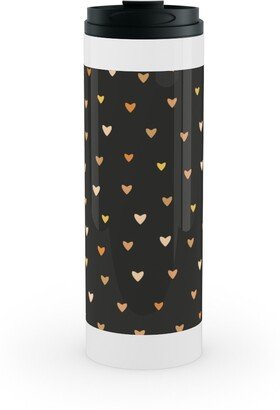 Travel Mugs: Bronze Hearts - Black Stainless Mug, White, 16Oz, Black