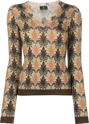 graphic-print V-neck jumper-AA