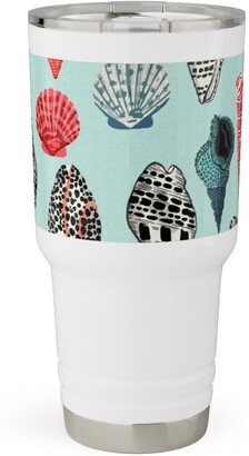 Travel Mugs: Seashells Beach Summer - Mint Travel Tumbler, 30Oz, Multicolor