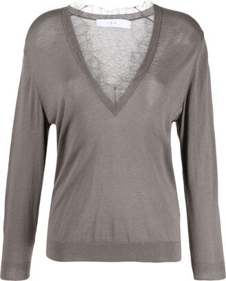 lace-detail V-neck jumper