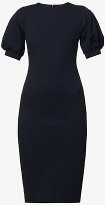 Womens Ultramarine Unione Puff-sleeved Stretch-woven Midi Dress