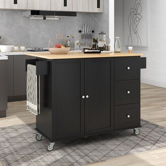 NOVABASA Mobile Kitchen Island with Drop Leaf - Solid Wood Top,Rolling Kitchen Island Cart on Lockable Wheels with Storage Cabinet,Drawer