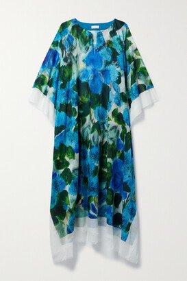 Cartland Floral-print Cotton-voile Kaftan - Blue