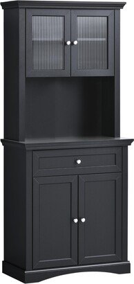 Homcom 71 Traditional Freestanding Kitchen Buffet with Hutch, Pantry Cabinet with 4 Doors, 3-Level Adjustable Shelves, and 1 Drawer, Black-AA