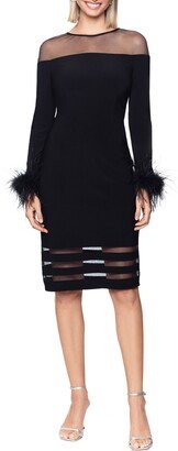 Illusion Neck Feather Cuff Long Sleeve Sheath Cocktail Dress