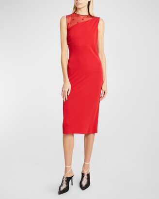 4G Mesh Yoke Draped Midi Day Dress