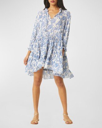 Nita Dropped-Waist Toile-Print Mini Dress