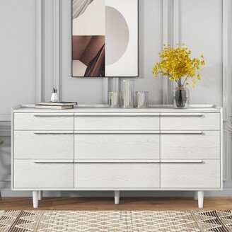 IGEMAN Modern Style 9-Drawer Horizontal Dresser with Solid Wood Legs