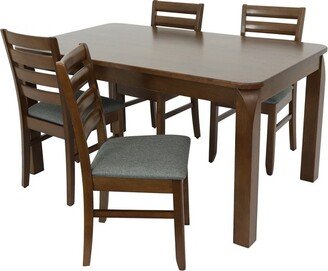 Sunnydaze Decor Sunnydaze Indoor 5-Piece Solid Rubberwood Dining Table and Chairs Set - Dark Walnut with Gray Cushions