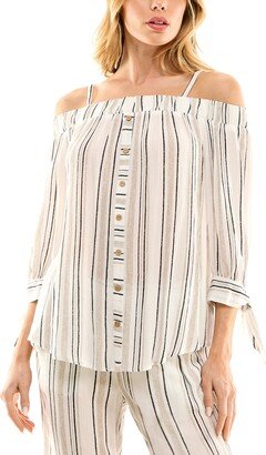 Juniors' Striped Off-The-Shoulder 3/4-Sleeve Top