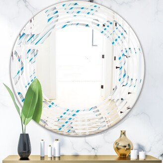 Designart '3D White and Blue Pattern IV' Printed Modern Round or Oval Wall Mirror - Wave