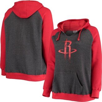 Women's Branded Charcoal, Red Houston Rockets Plus Size Raglan Notch Neck Pullover Hoodie - Charcoal, Red