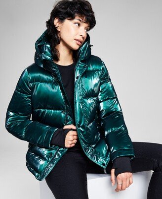 Women's Hooded Thumbhole-Cuff Puffer Coat