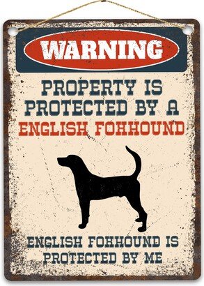 English Foxhound Metal Sign, Funny Warning Dog Rustic Retro Weathered Distressed Plaque, Gift Idea