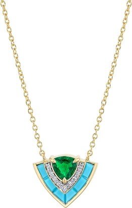 Emily P. Wheeler Tiered Two-Tone 18K Gold, .05 TCW Diamond, Emerald & Turquoise Pendant Necklace