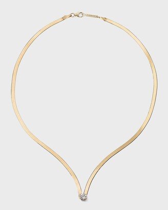 Solo Diamond Yellow Gold Herringbone Curve Necklace