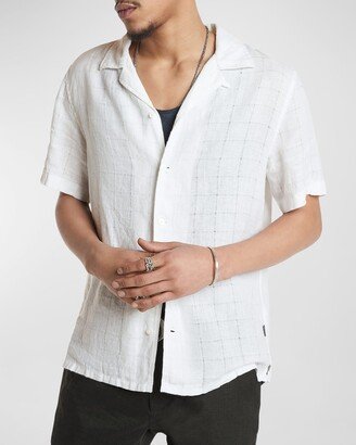 Men's Danny Check Linen-Cotton Camp Shirt