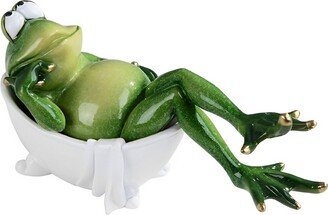 7.5W Frog in Bath Tub Statue Funny Animal Decoration Figurine Home Decor Perfect Gift for House Warming, Holidays and Birthdays - Multicolo