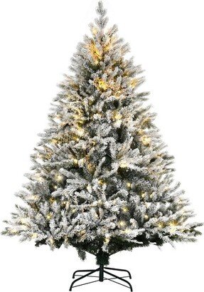 HOMCOM 70.75 Tall Prelit Flocked Artificial Christmas Tree Holiday Décor with Realistic Branches, Warm White LED Lights, Auto Open, Green