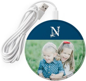 Wireless Phone Chargers: Classic Foliage Monogram Wireless Phone Charger, Blue