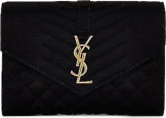 Satin Flap Pouch in Black