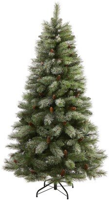 Snowed French Alps Mountain Pine Artificial Christmas Tree with Bendable Branches and Pine Cones, 72