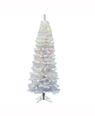 4.5 ft White Salem Pencil Pine Artificial Christmas Tree With 150 Multi-Colored Led Lights